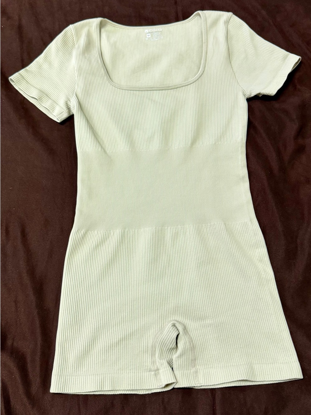 Seamless Ribbed Short-Sleeve Shapewear Romper in Light Sage